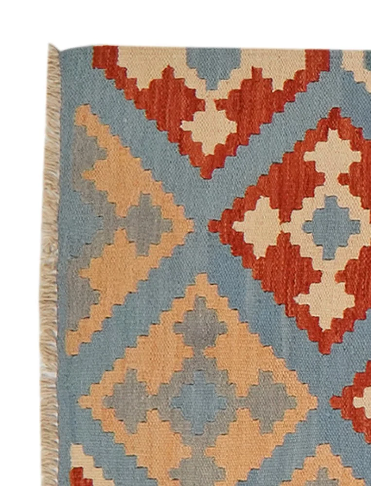 Kelim Gashgai · Handgewebt – Blau, 284x77 cm