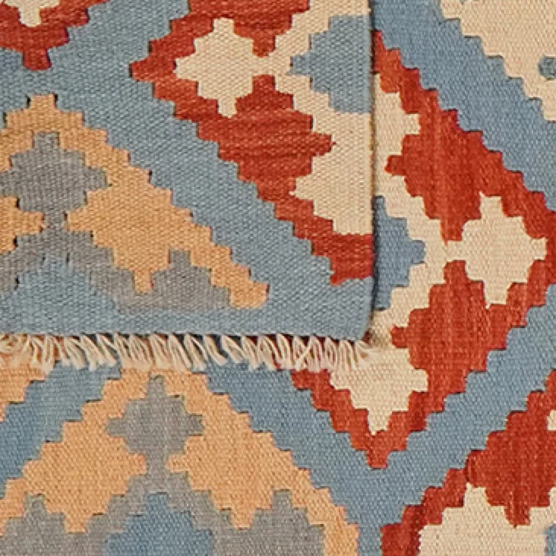 Kelim Gashgai · Handgewebt – Blau, 284x77 cm