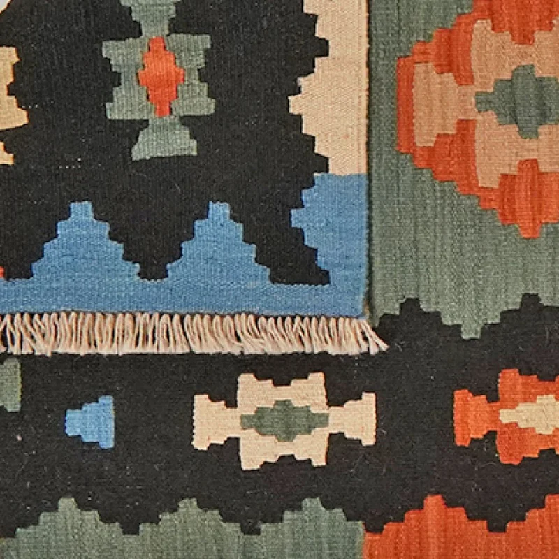 Kelim Gashgai · Handgewebt – Schwarz, 295x85 cm