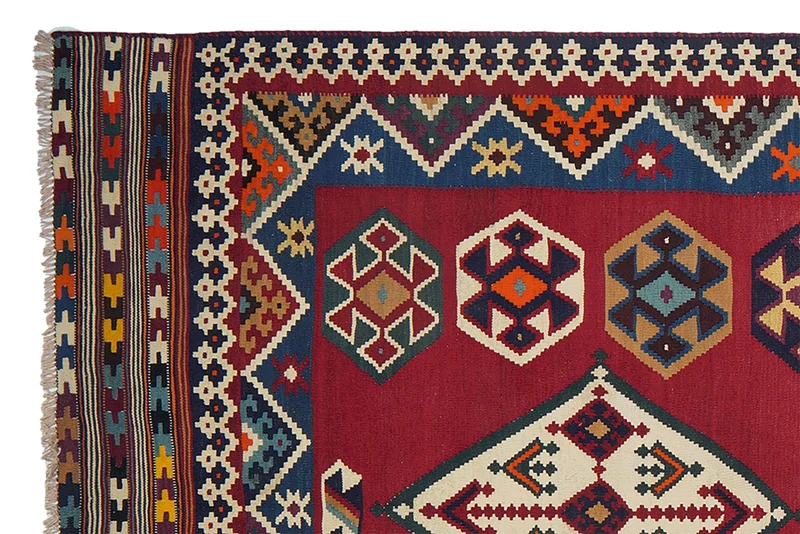 Kelim Gashgai Old · Handgewebt – Rot, 322x137 cm