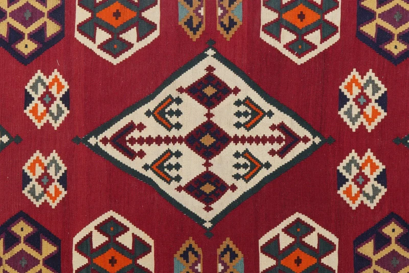 Kelim Gashgai Old · Handgewebt – Rot, 322x137 cm