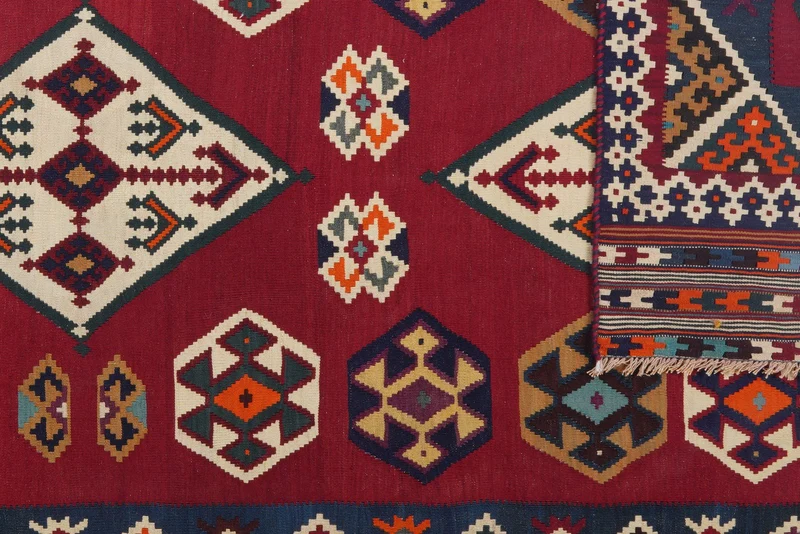 Kelim Gashgai Old · Handgewebt – Rot, 322x137 cm