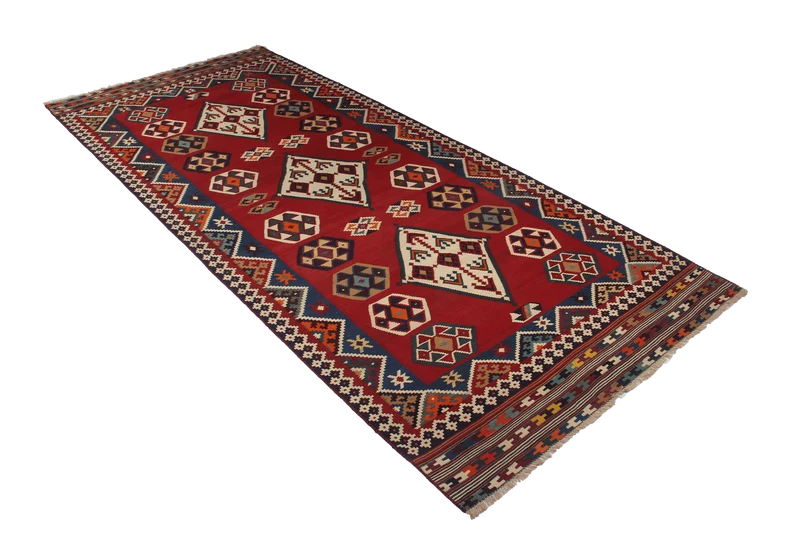 Kelim Gashgai Old · Handgewebt – Rot, 322x137 cm