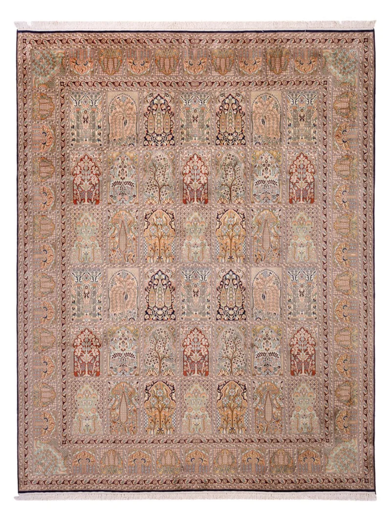 Kaschmir Seide Teppich 242x308cm - Orientteppich - dunkelbeige