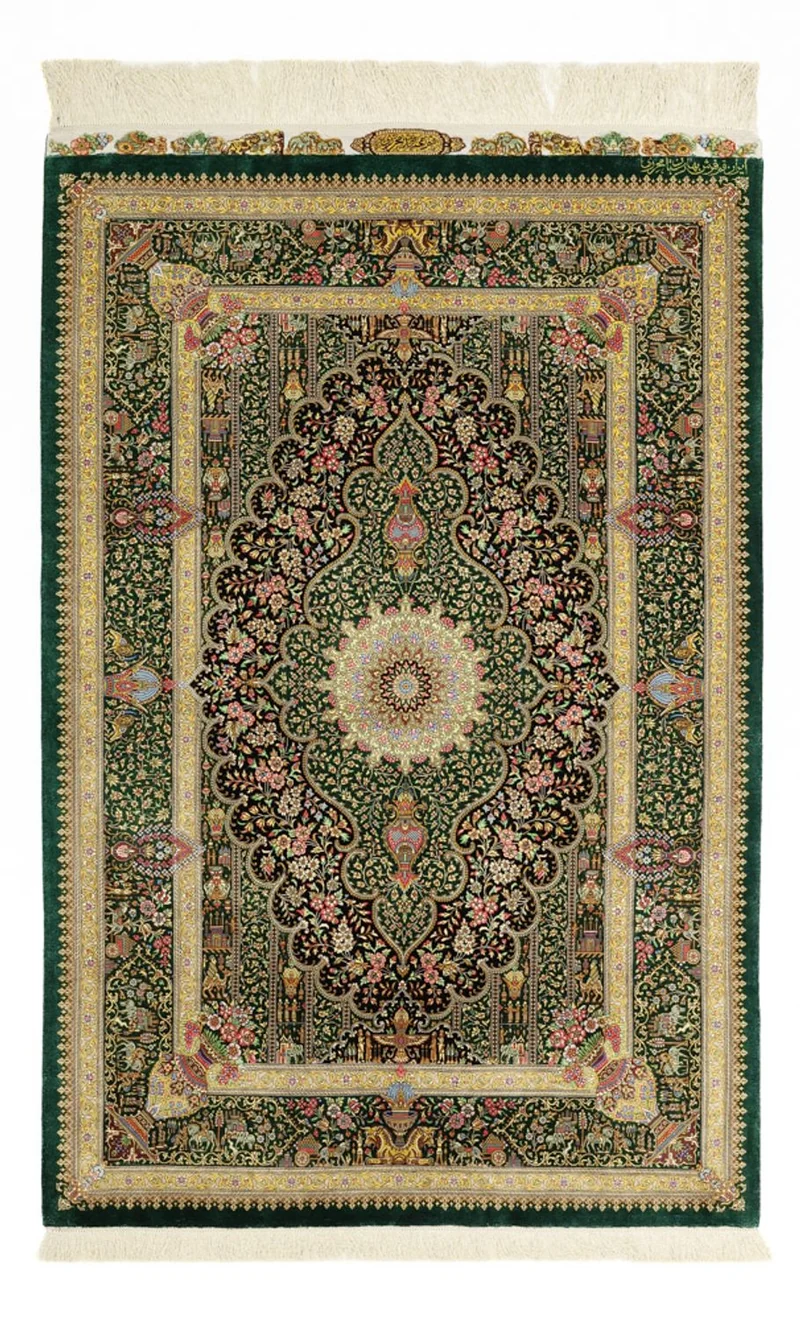 Ghom Teppich 99x156cm - Perserteppich - dunkelbeige