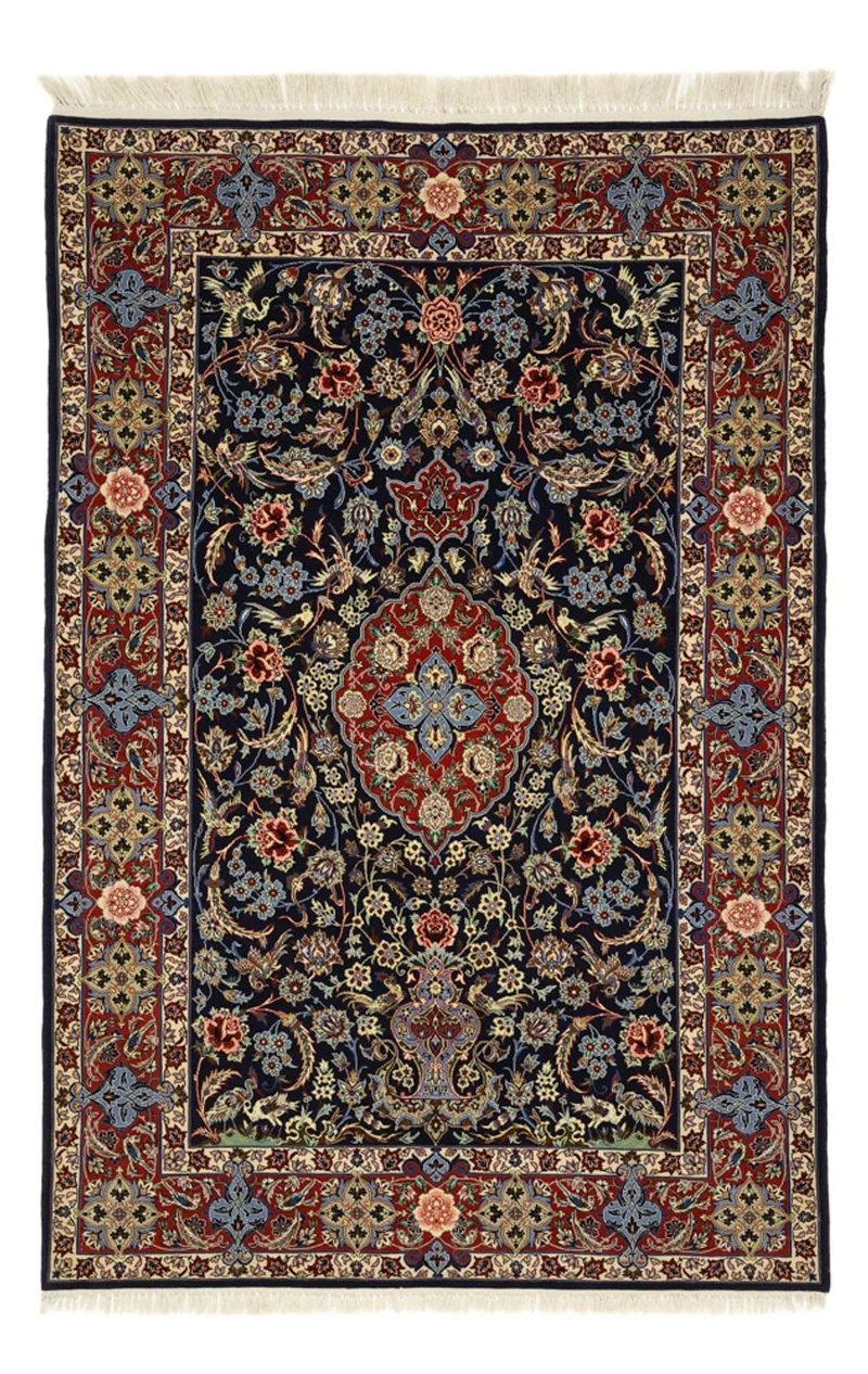 Indo Isfahan Teppich 114x166cm - Orientteppich - dunkelblau
