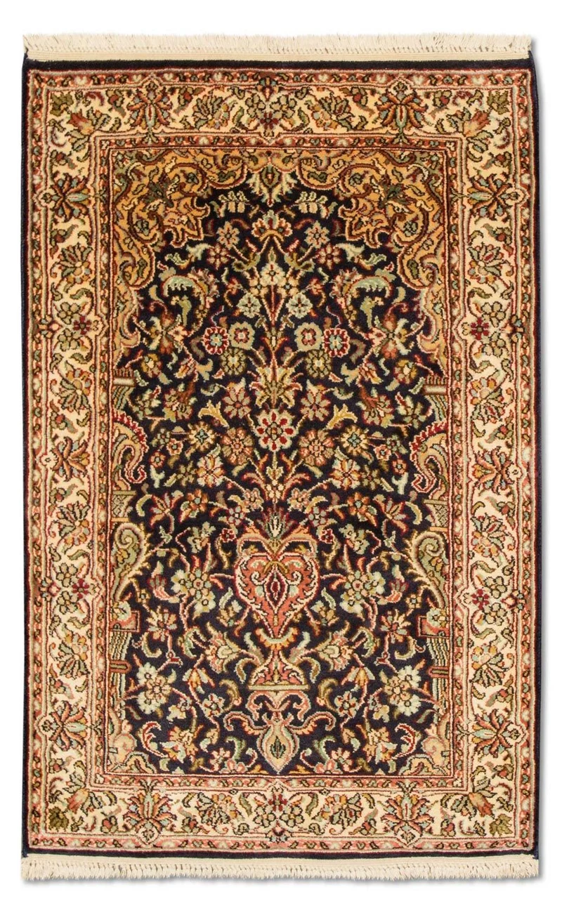 Kaschmir Seide Teppich 60x94cm - Orientteppich - dunkelblau