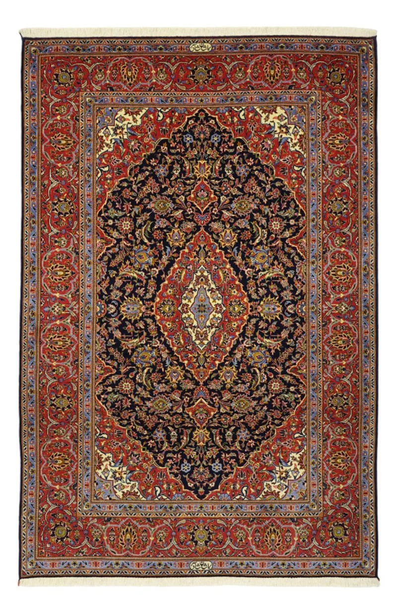 Keshan Teppich 139x208cm - Perserteppich - dunkelrot