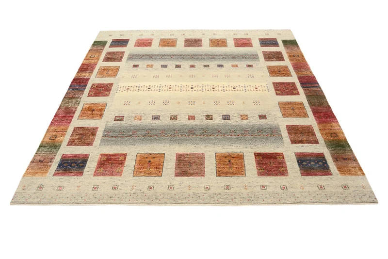 Gabbeh Teppich - Loribaft Indus quadratisch - 204 x 206 cm - dunkelbeige