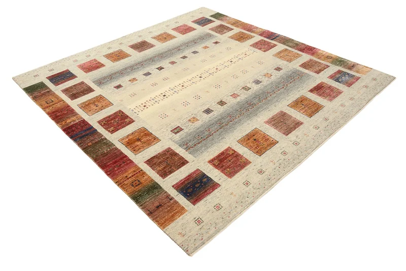Gabbeh Teppich - Loribaft Indus quadratisch - 204 x 206 cm - dunkelbeige