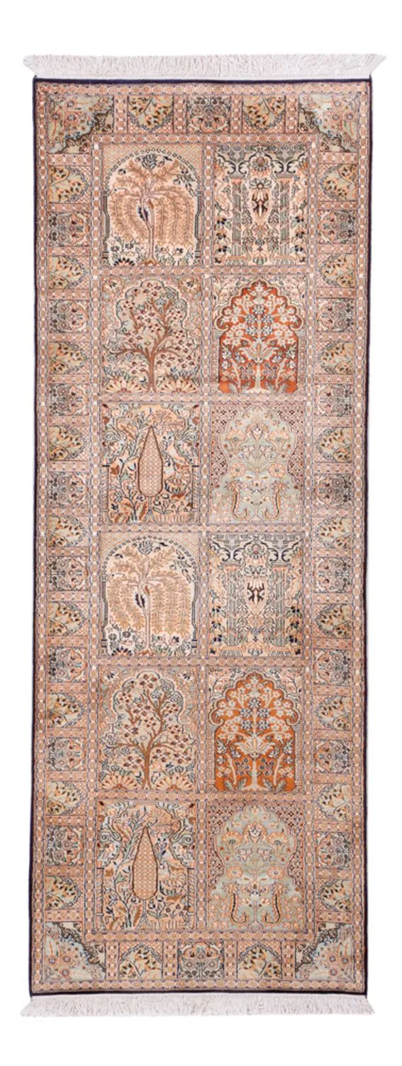 Kaschmir Seide Teppich 80x236cm - Orientteppich - dunkelbeige