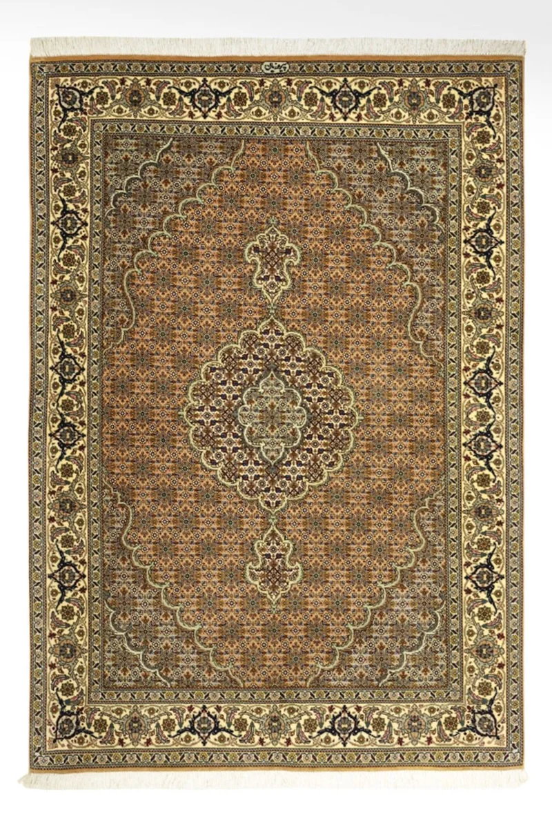 Täbriz - 50 Raj Teppich 102x150cm - Perserteppich - sand