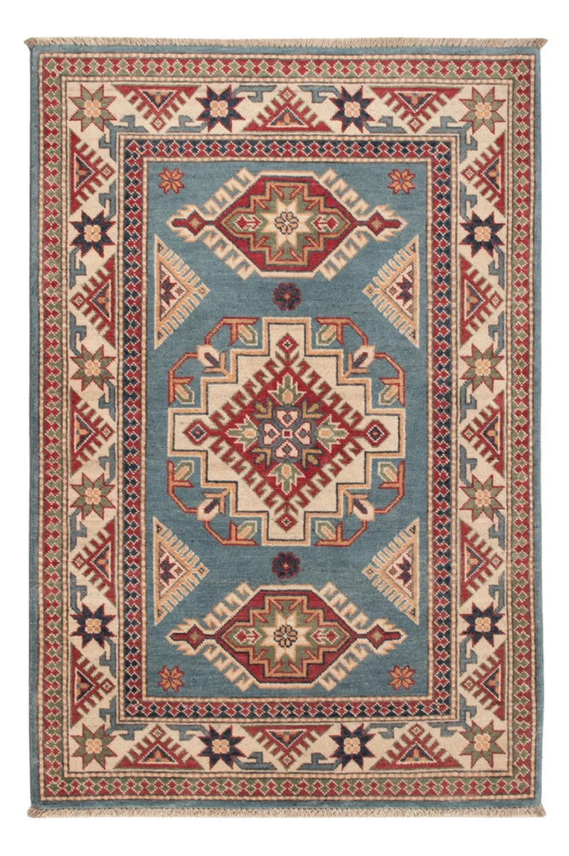 Kazak Teppich 96x146cm - Orientteppich - hellblau