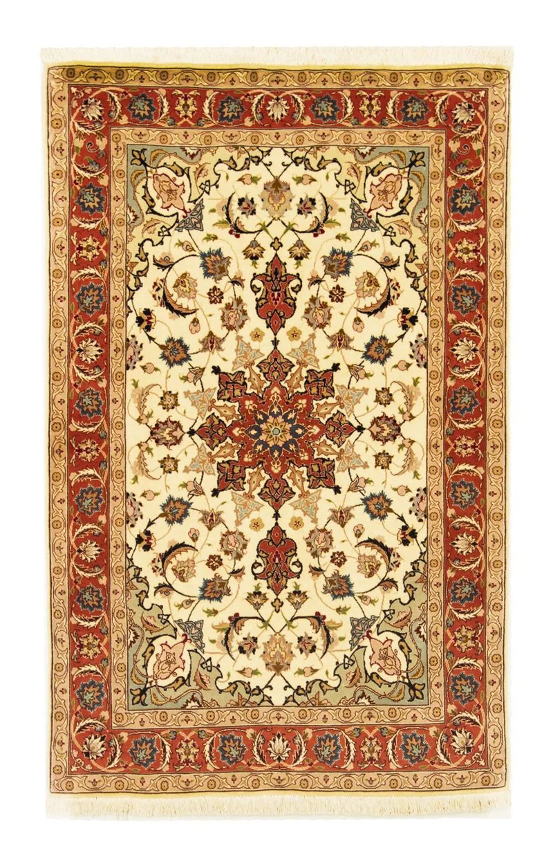 Täbriz - 50 Raj Teppich 100x158cm - Perserteppich - beige