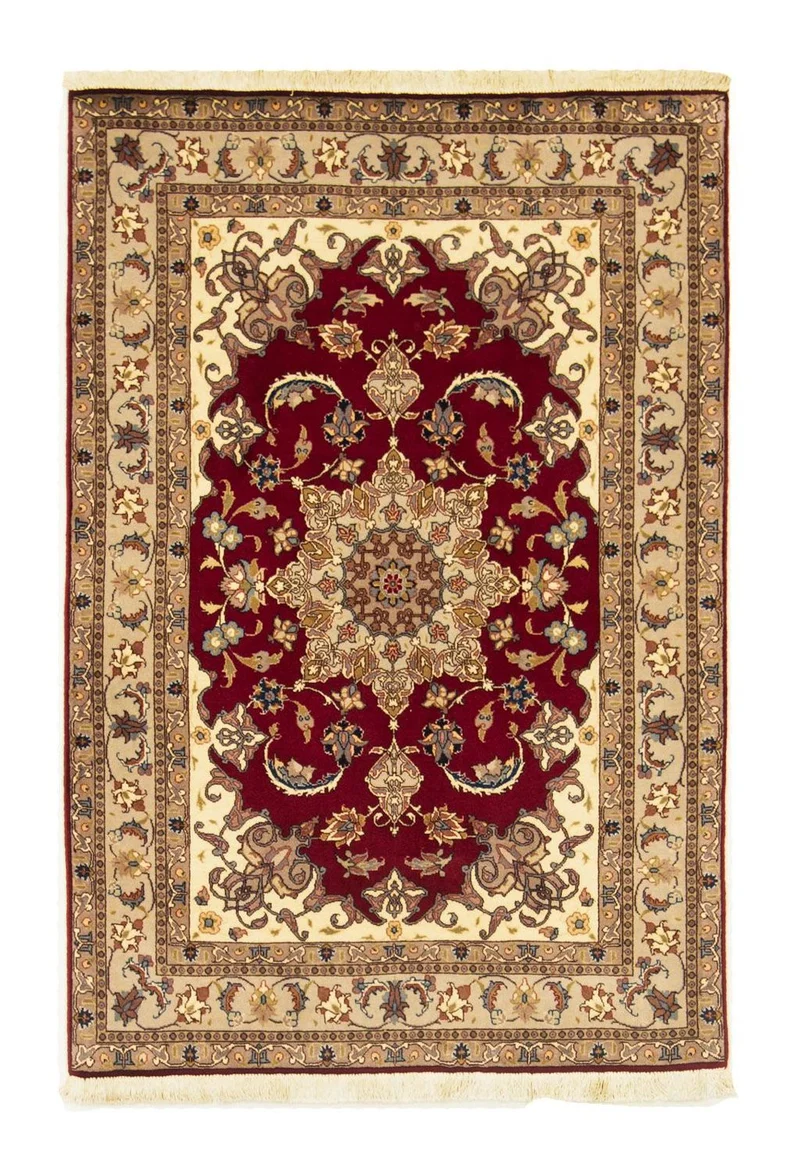 Täbriz - 50 Raj Teppich 100x150cm - Perserteppich - rot