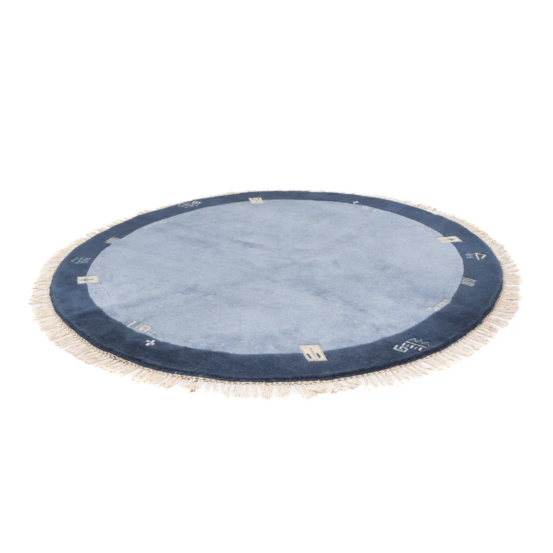 Nepal Teppich 197x197cm - Wollteppich - blau