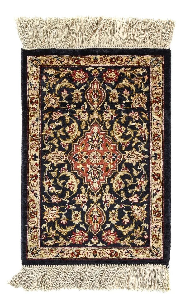 Ghom - Seide Teppich 28x41cm - Perserteppich - dunkelblau