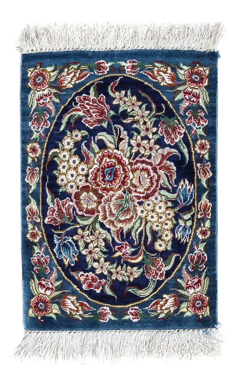 Ghom - Seide Teppich 28x40cm - Perserteppich - dunkelblau