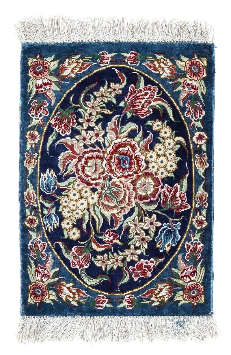 Ghom - Seide Teppich 28x40cm - Perserteppich - dunkelblau