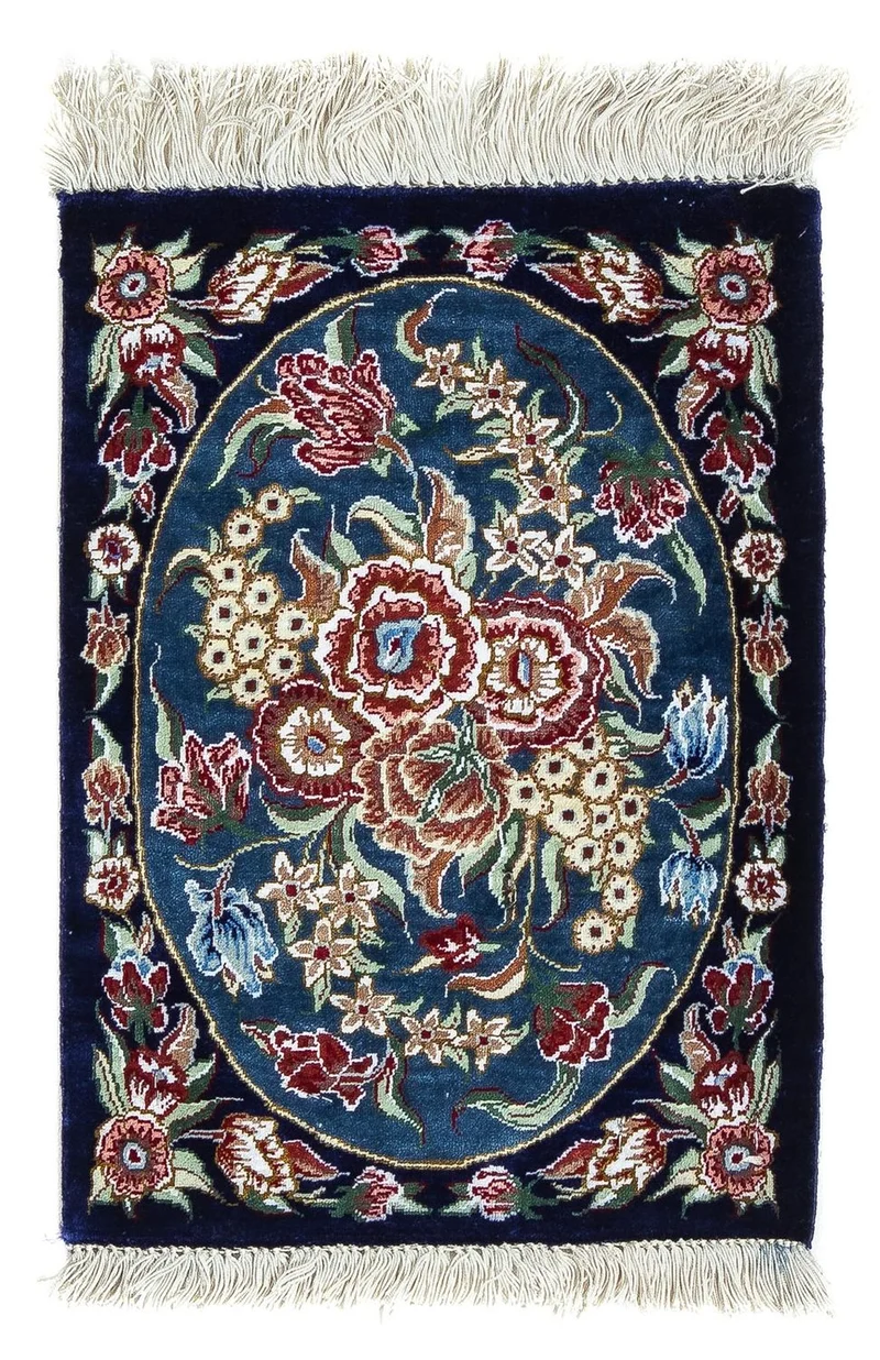Ghom - Seide Teppich 28x40cm - Perserteppich - dunkelblau