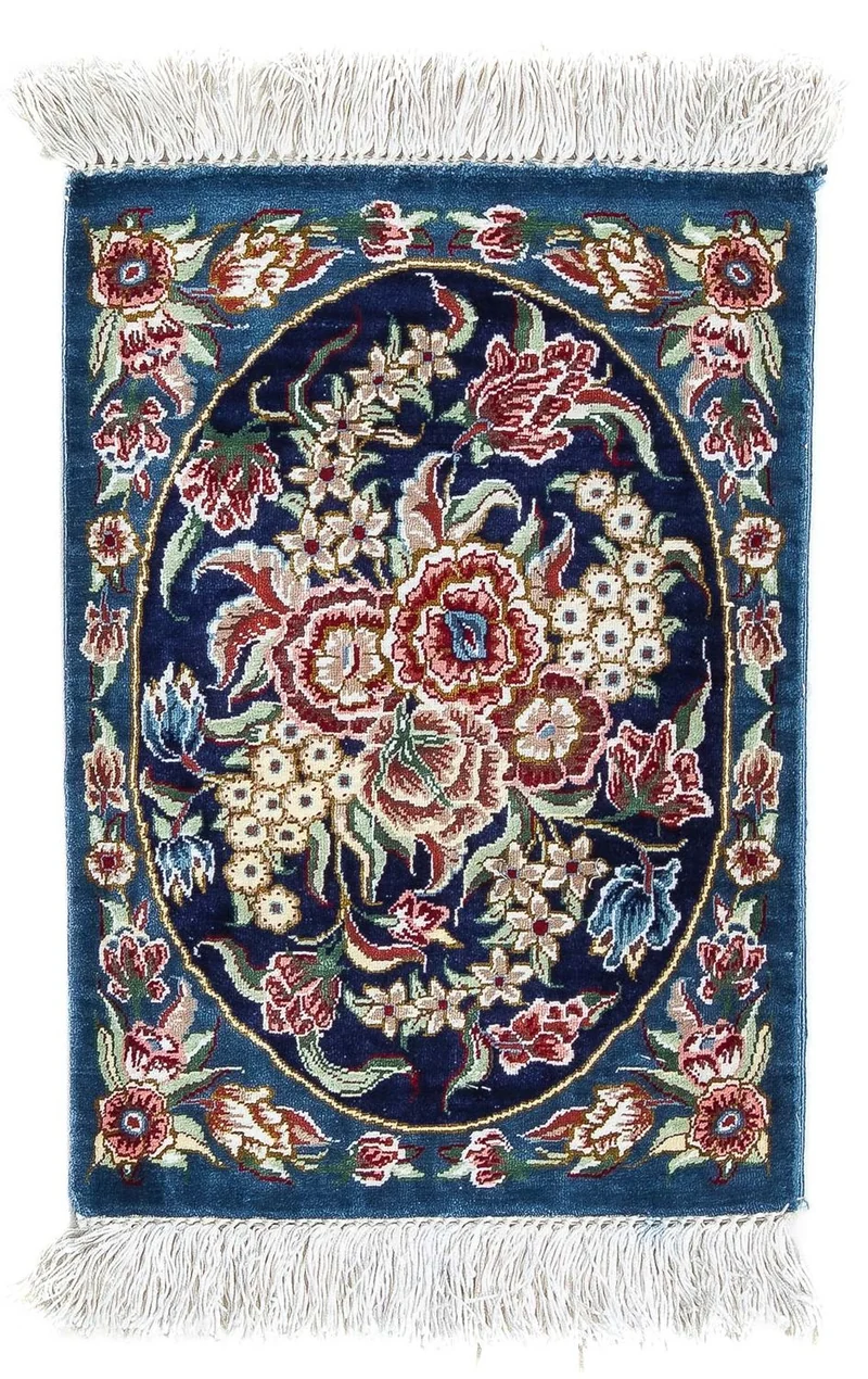 Ghom - Seide Teppich 28x40cm - Perserteppich - dunkelblau