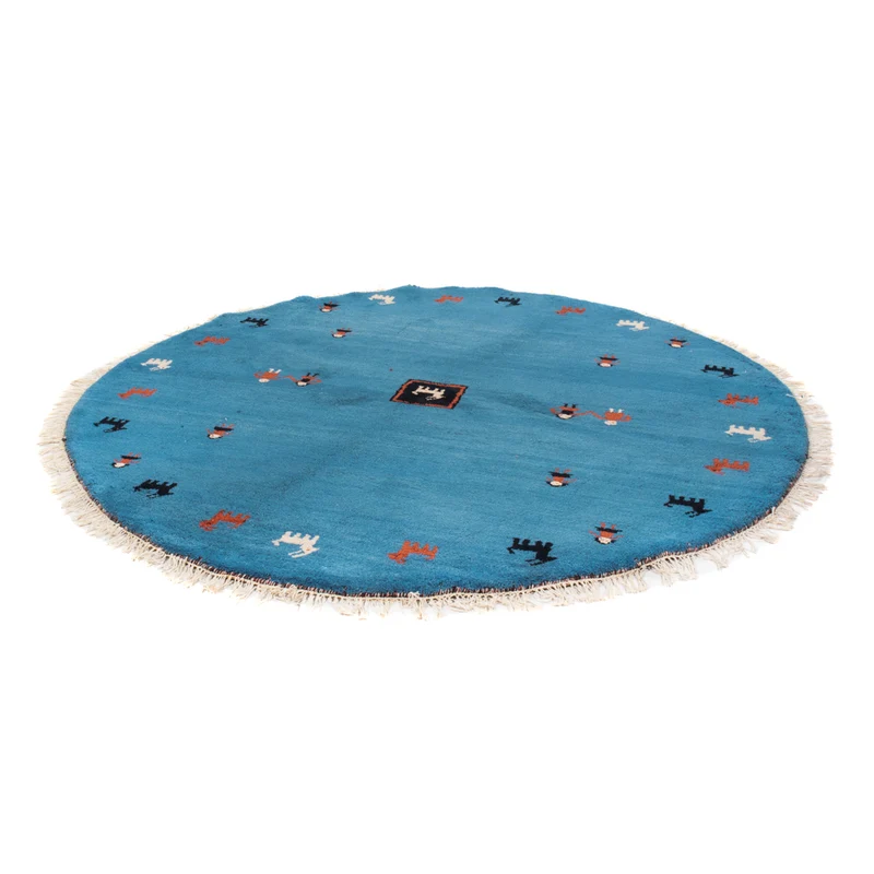Gabbeh Teppich Indus 195x195cm - Wollteppich - blau