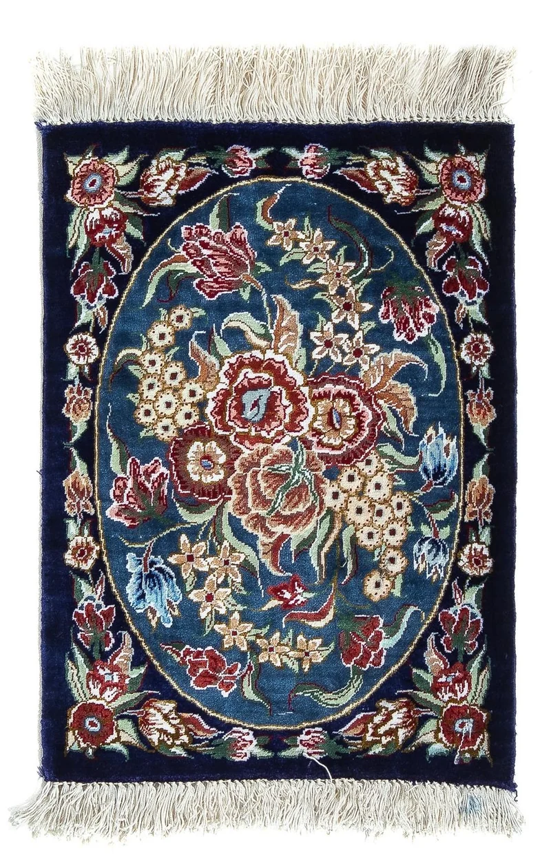 Ghom - Seide Teppich 28x40cm - Perserteppich - dunkelblau