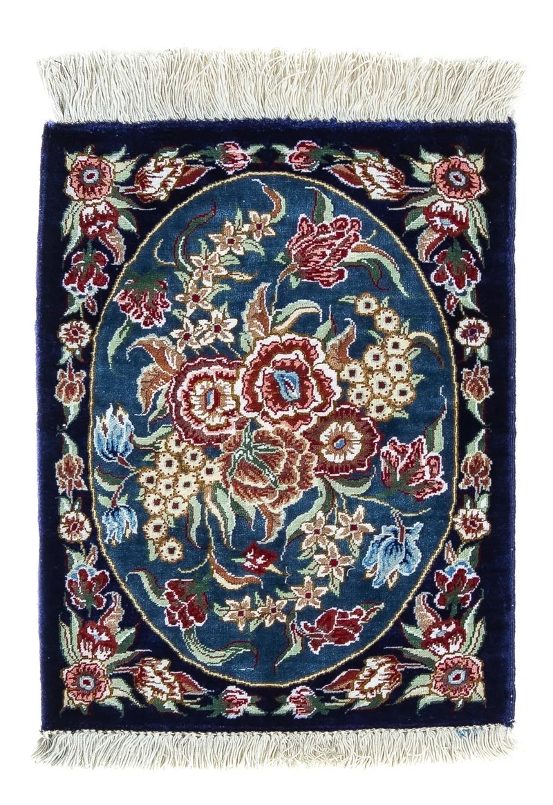 Ghom - Seide Teppich 28x40cm - Perserteppich - dunkelblau