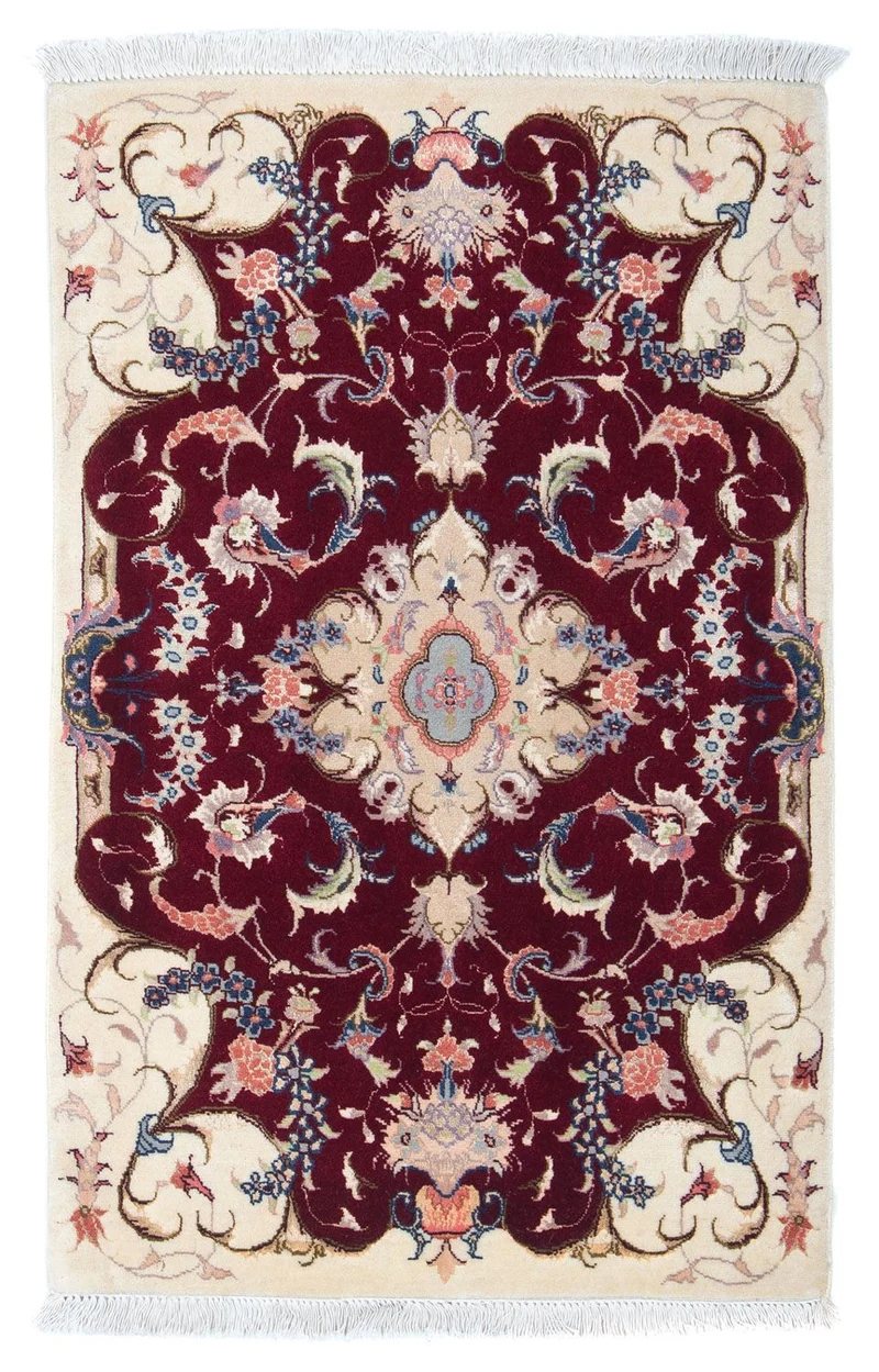 Täbriz - 50 Raj Teppich 60x90cm - Perserteppich - dunkelrot