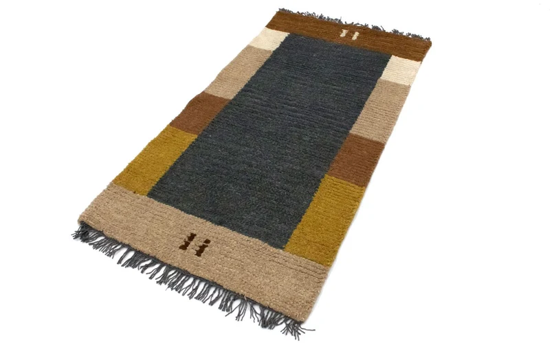Nepal Teppich 70x140cm - Wollteppich - grau