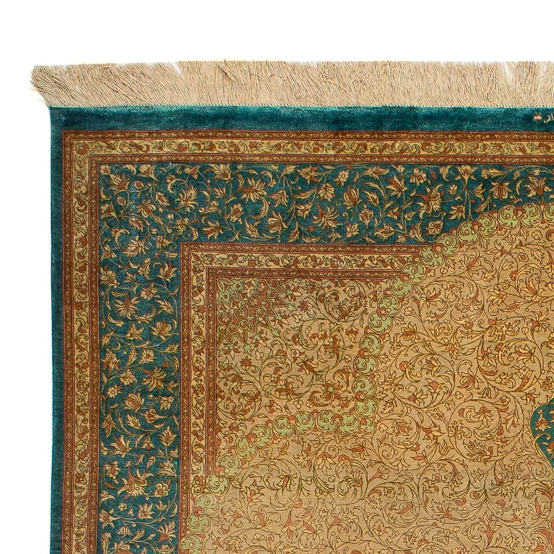 Seidenteppich - Ghom Seide - Premium 130 x 188 cm Teppichbrücke - beige