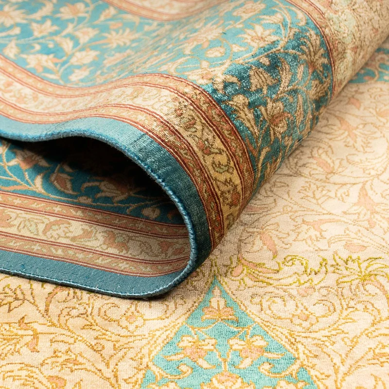 Seidenteppich - Ghom Seide - Premium 130 x 188 cm Teppichbrücke - beige