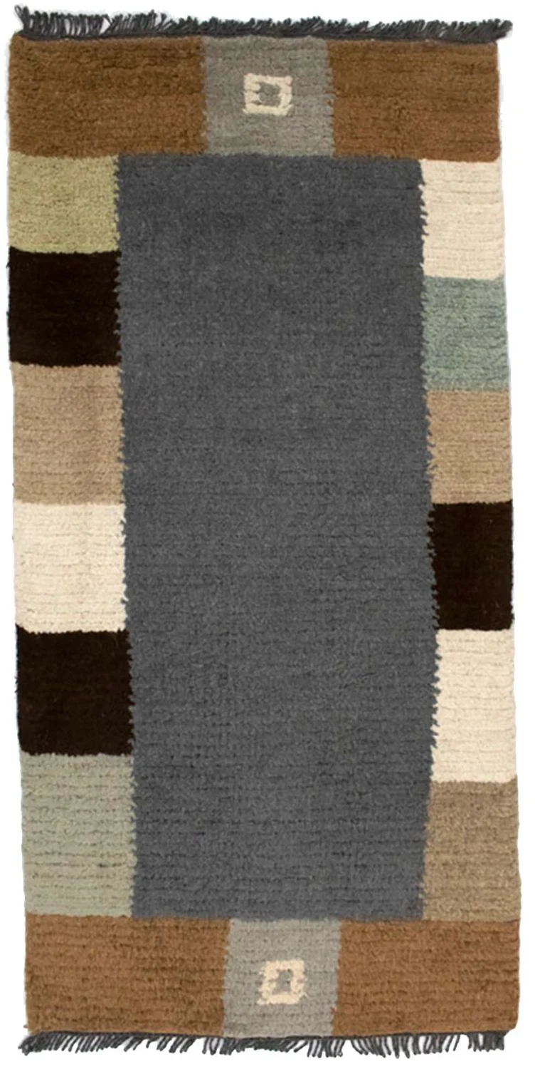 Nepal Teppich 70x140cm - Wollteppich - grau