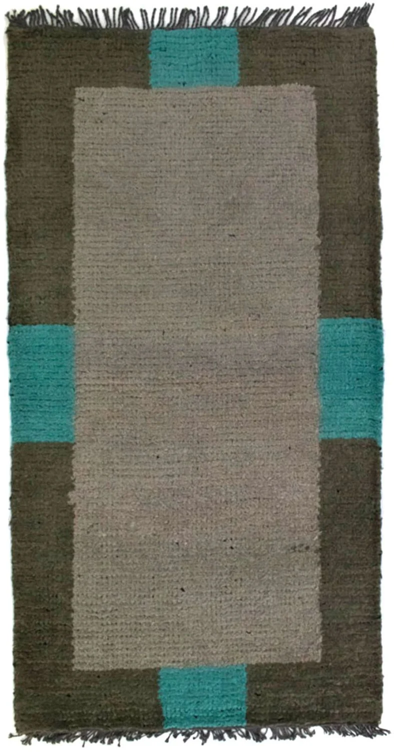 Nepal Teppich 70x140cm - Wollteppich - grau