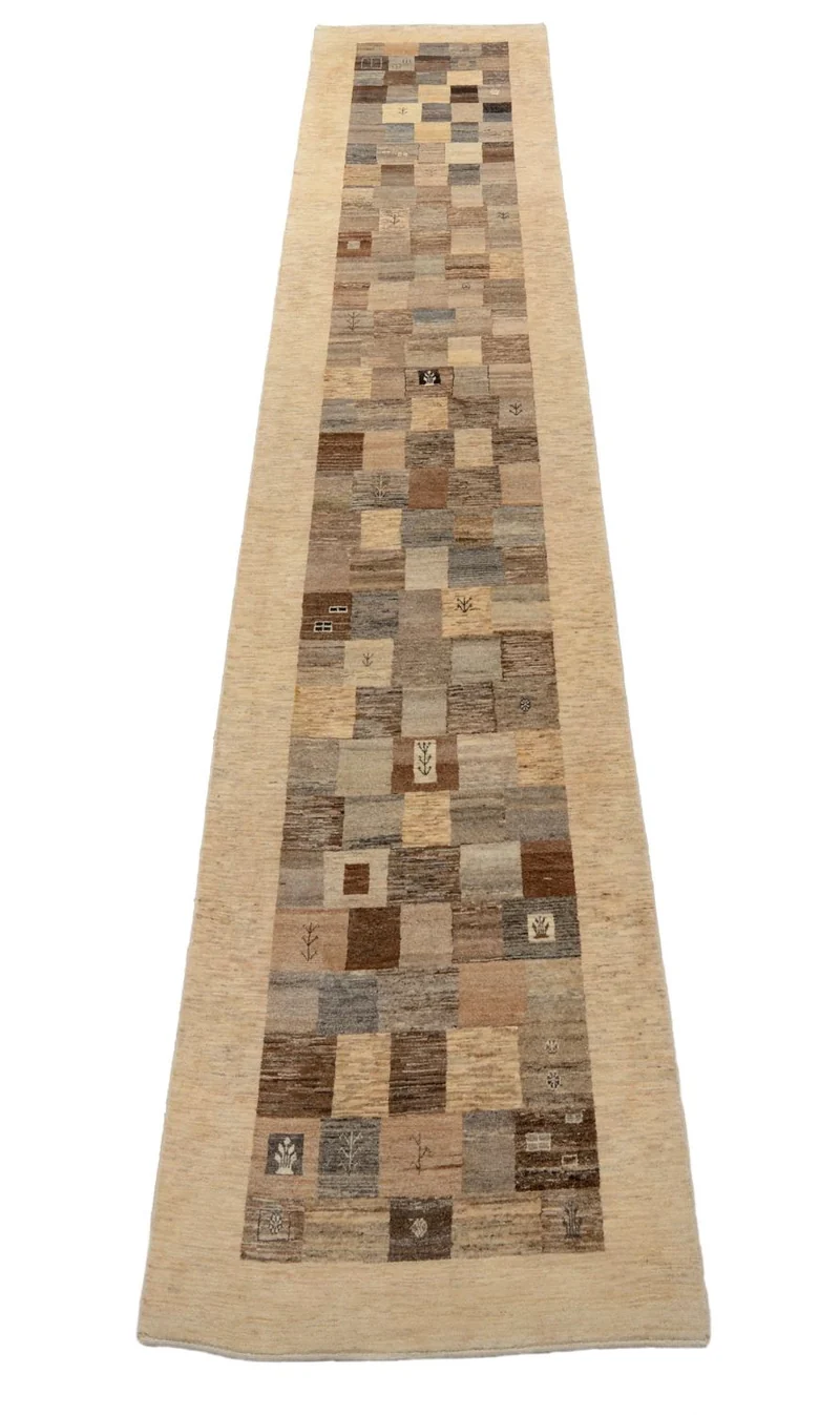 Gabbeh Teppich - Loribaft Perser 101 x 512 cm - hellbraun