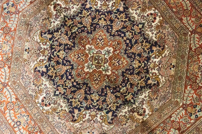 Seidenteppich - Kaschmir Seide sonderform - 125 x 127 cm - blau