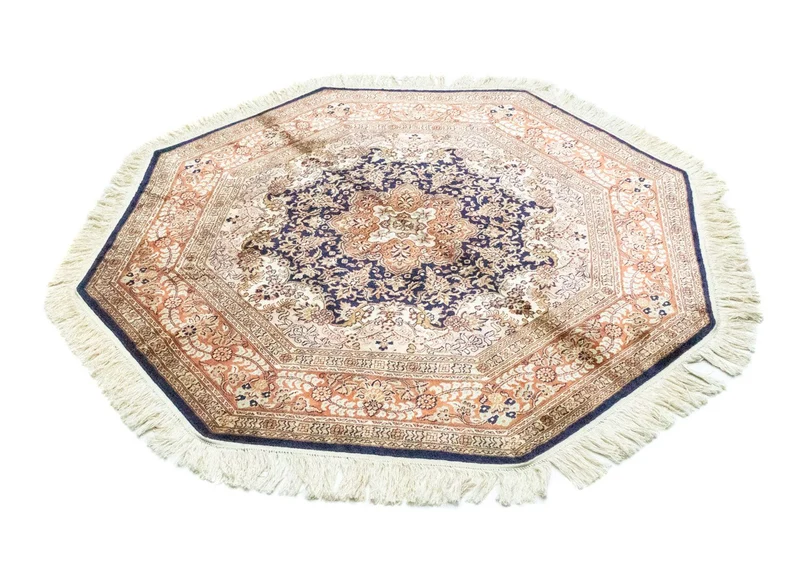 Seidenteppich - Kaschmir Seide sonderform - 125 x 127 cm - blau