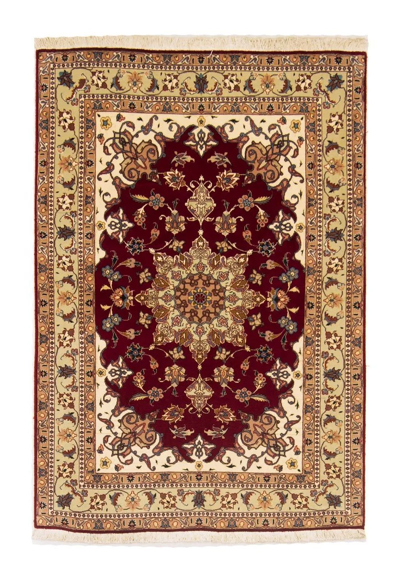 Täbriz - 50 Raj Teppich 103x148cm - Perserteppich - rot