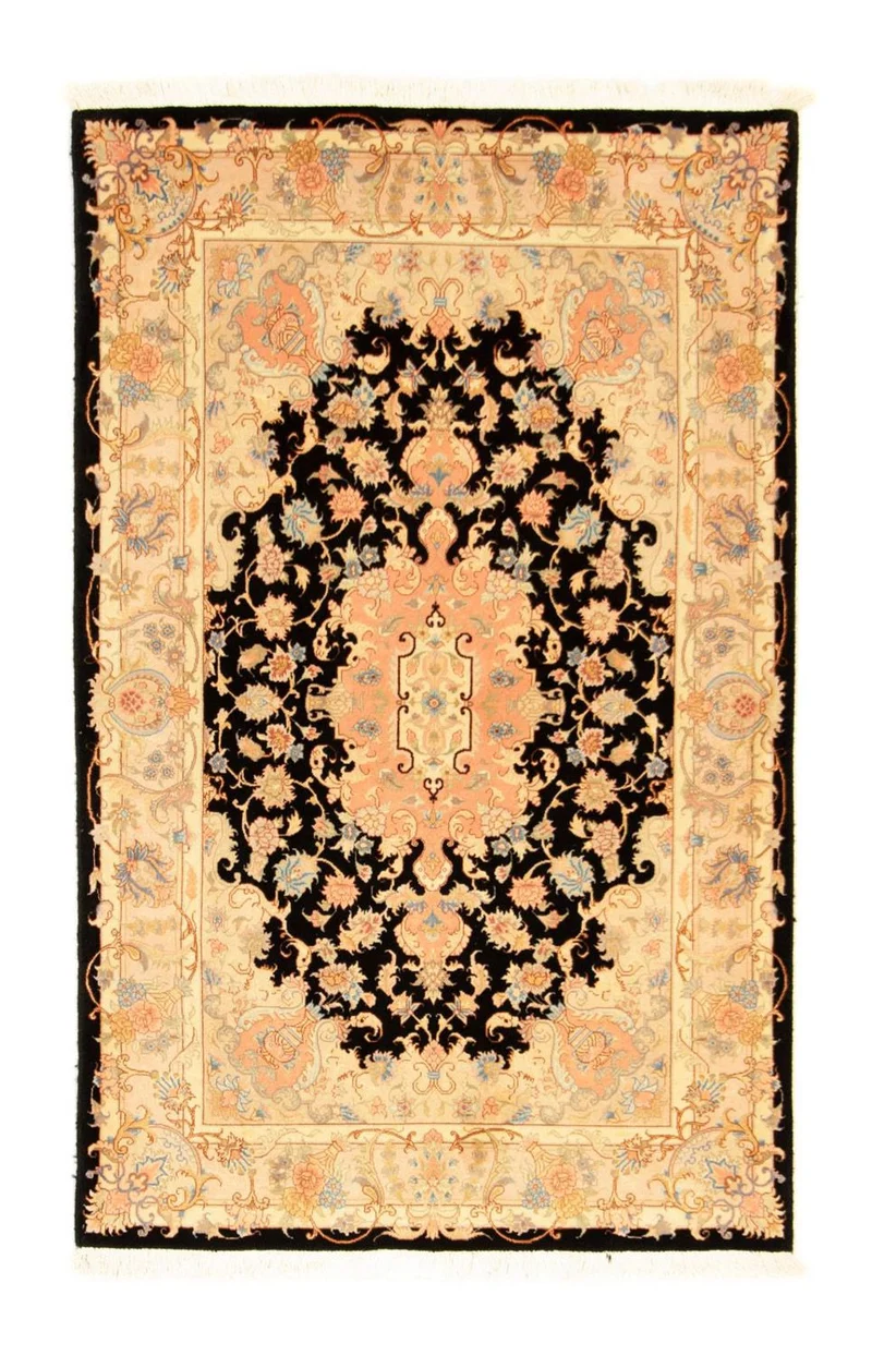 Täbriz - 50 Raj Teppich 100x158cm - Perserteppich - schwarz