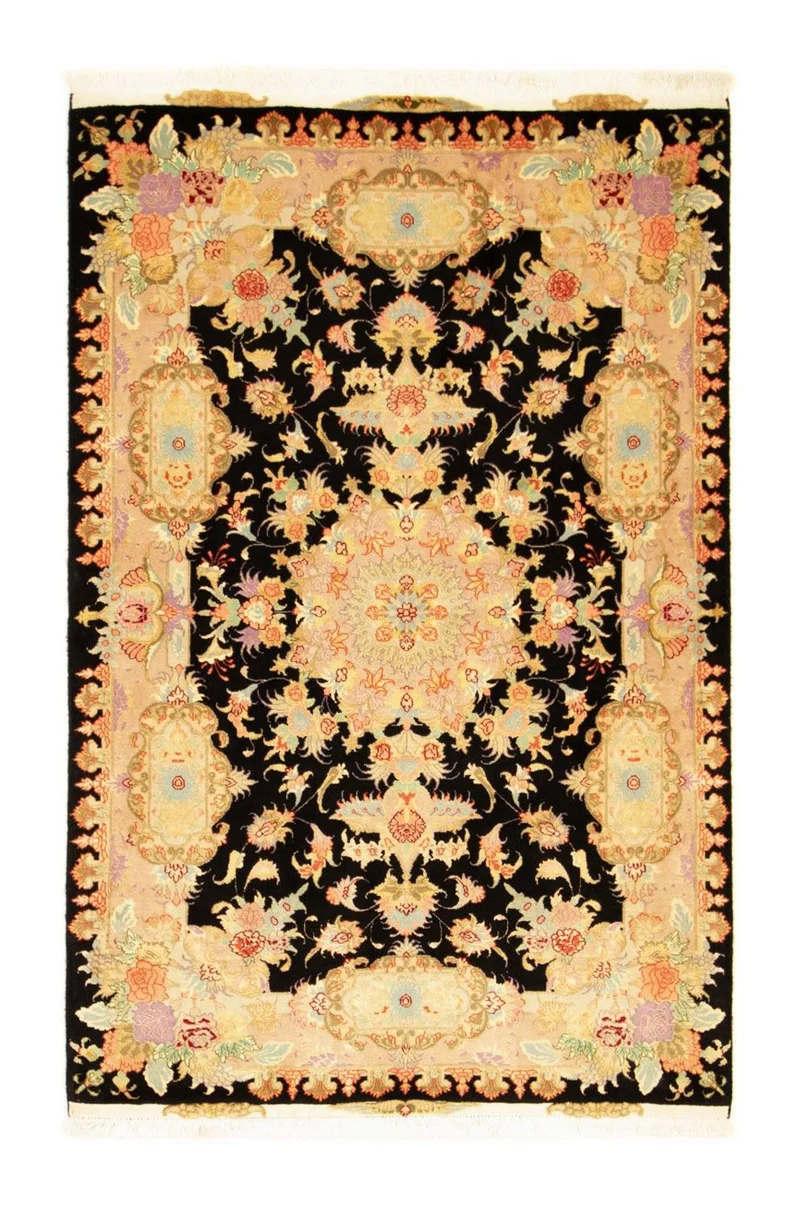 Täbriz - 50 Raj Teppich 102x152cm - Perserteppich - schwarz