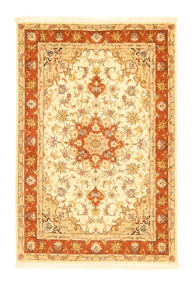 Täbriz - 50 Raj Teppich 102x155cm - Perserteppich - beige
