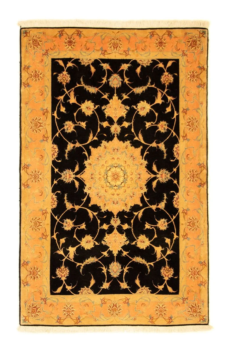 Täbriz - 50 Raj Teppich 100x160cm - Perserteppich - schwarz
