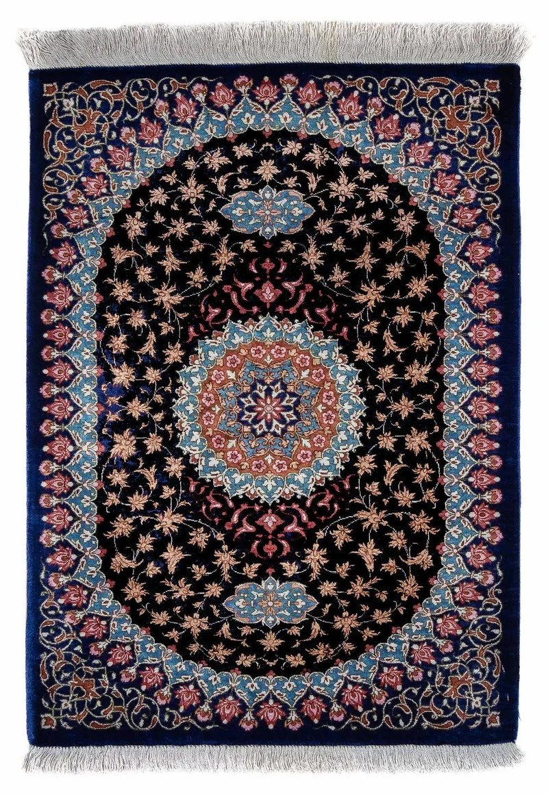 Ghom Teppich 55x80cm - Perserteppich - dunkelblau