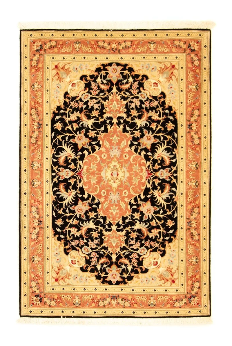 Täbriz - 50 Raj Teppich 101x150cm - Perserteppich - schwarz