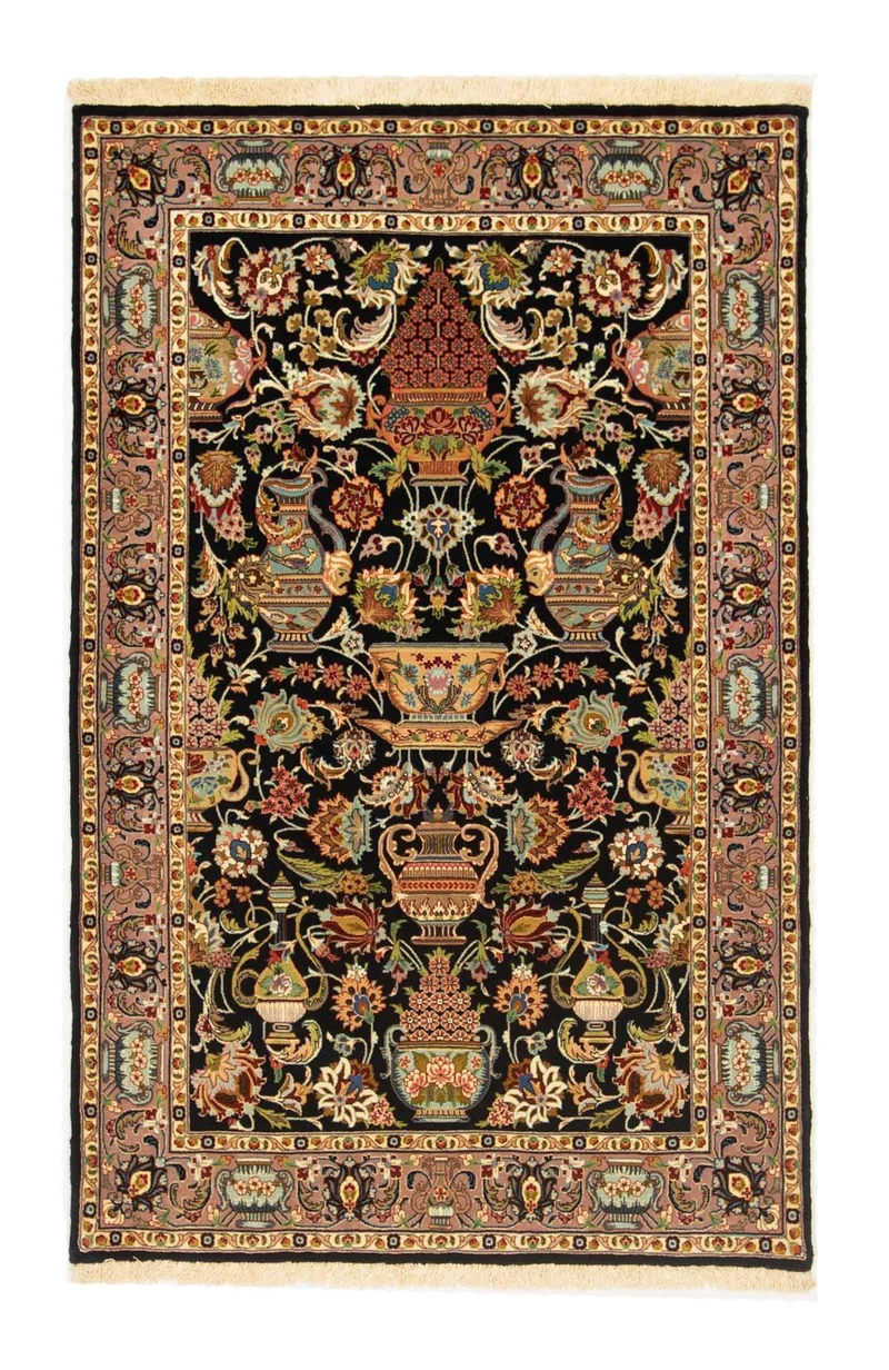 Ghom Teppich 102x156cm - Perserteppich - schwarz