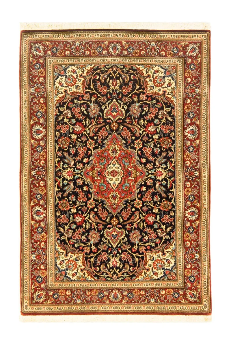 Ghom Teppich 102x152cm - Perserteppich - schwarz