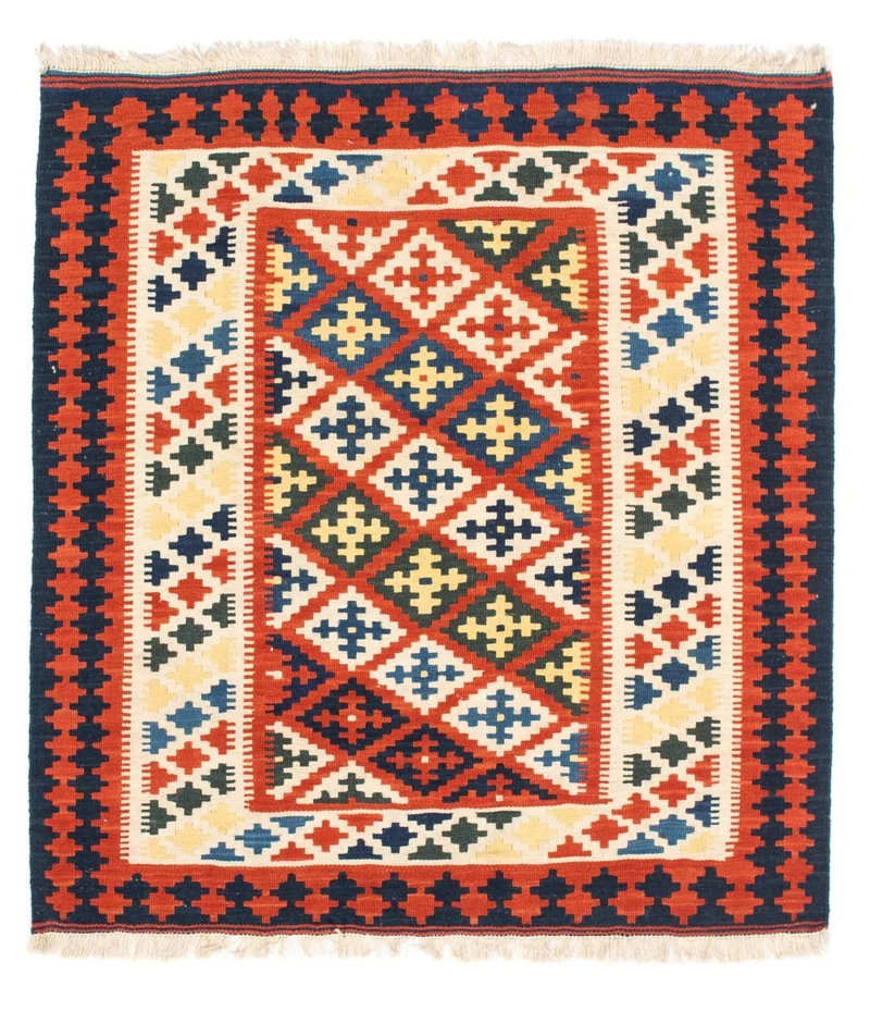 Kelim Fars Teppich 100x107cm - dunkelrot