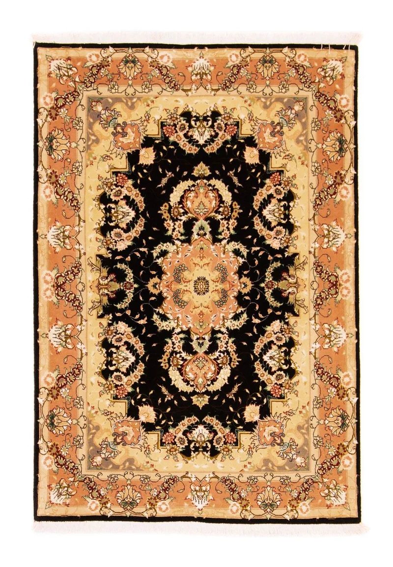 Täbriz - 50 Raj Teppich 100x147cm - Perserteppich - schwarz