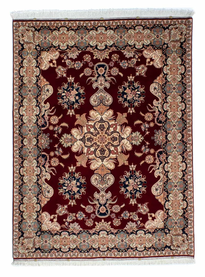Täbriz - 50 Raj Teppich 152x202cm - Perserteppich - dunkelrot