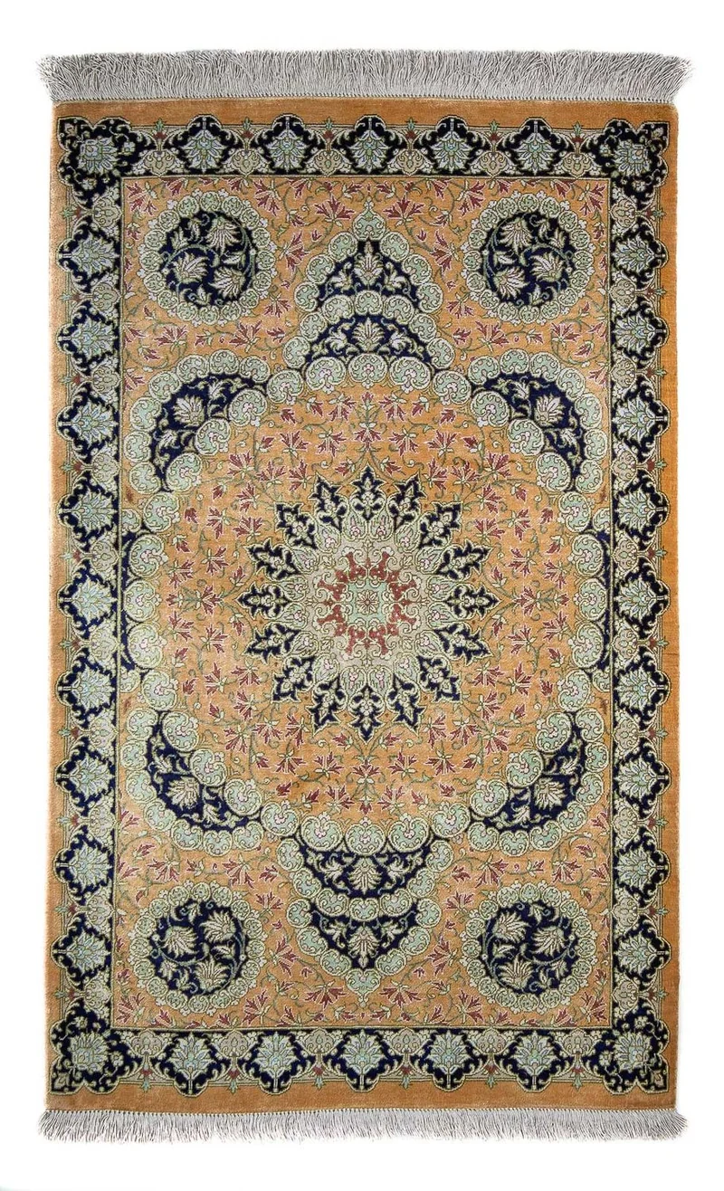 Ghom Teppich 59x93cm - Perserteppich - senfgelb
